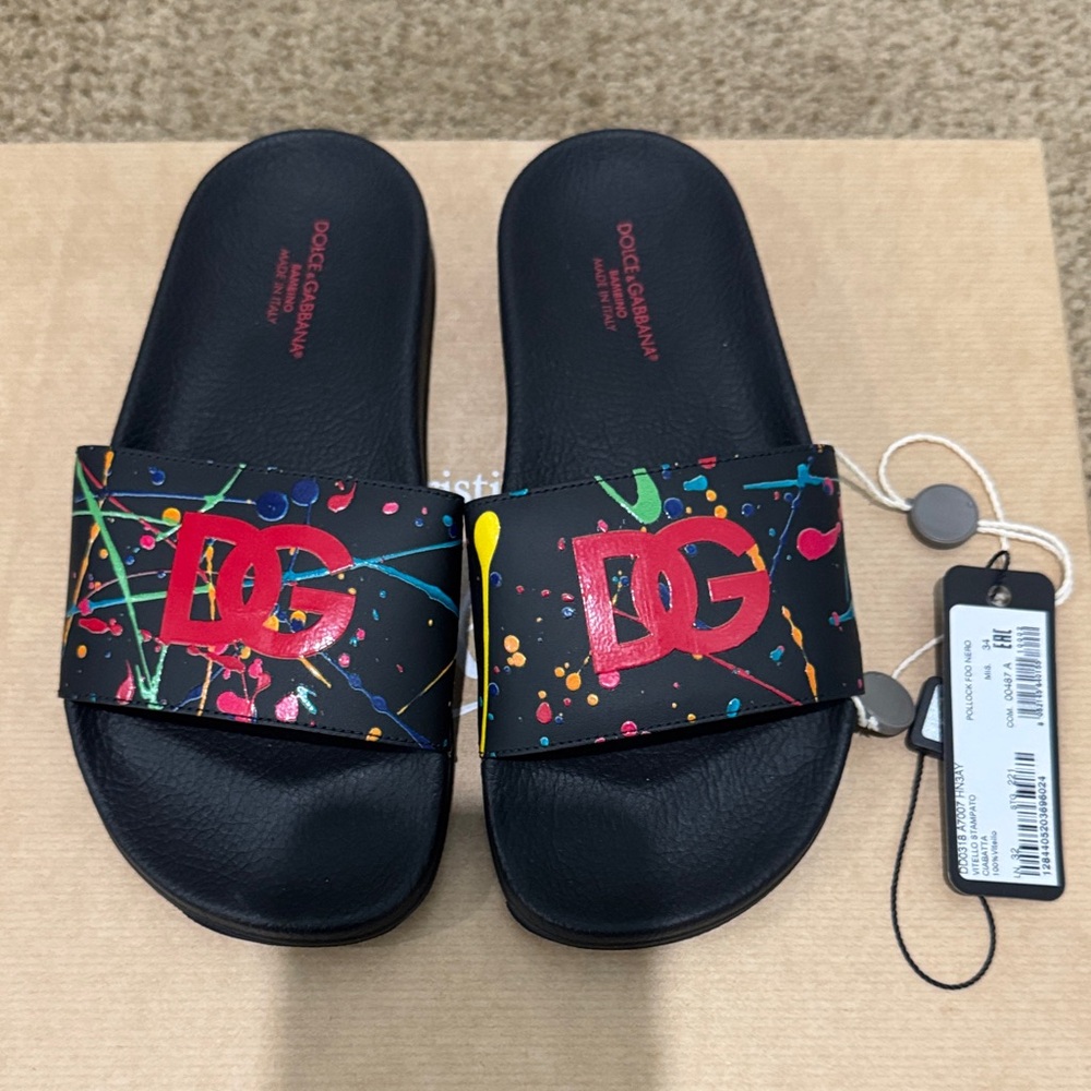 Dolce & Gabbana Kids Black Multicolor Slide Sandals